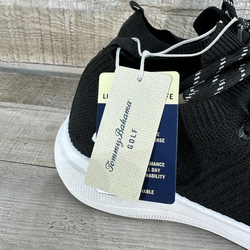 Tommy Bahama NWT Golf Women Black Knit Slip On Sneakers‎ with Flower Logo Size 9